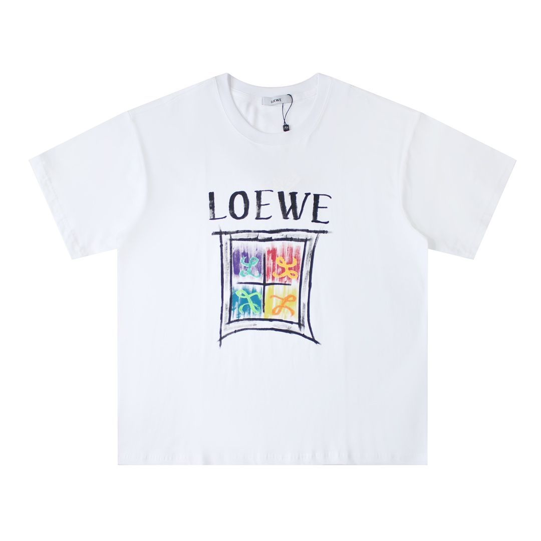 新品 LOEWE ロエベ 落書き文字 半袖Tシャツ ホワイト/ブラック 男女兼用