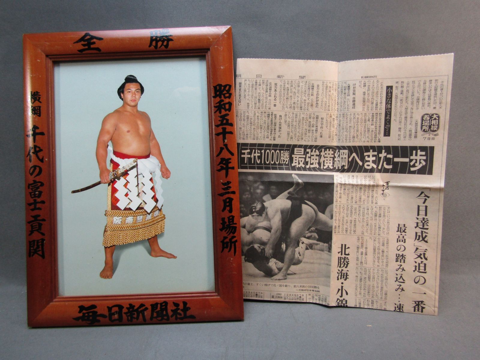 千代の富士 ミニチュア 優勝額 毎日新聞社 一枚 千代の富士 優勝額