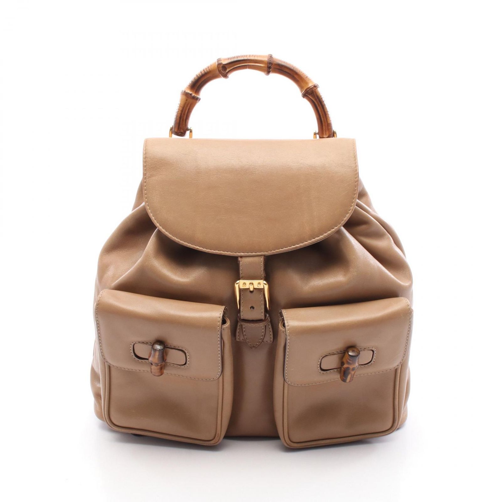 グッチ　GUCCI　ベージュ レザー バックパック バンブーハンドル グッチ GUCCI リュックサック バックパック バンブー ベージュ