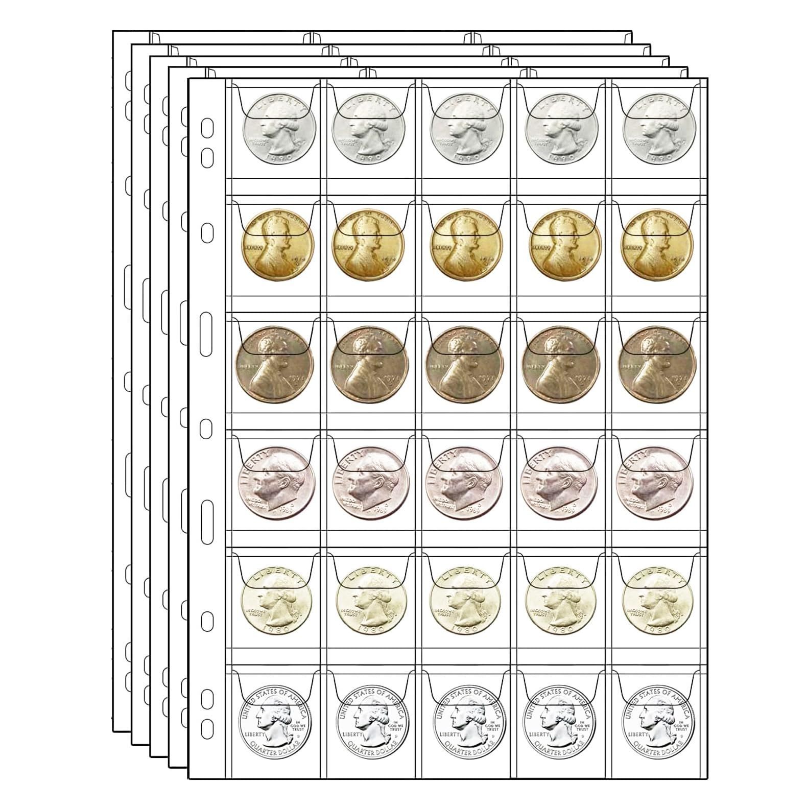 新品 Shinkito コインアルバムページ 5枚セットコインフリーポケット 切手アルバム ミニ写真 ピンバッジ スーベニアメダル 古銭 貨幣  記念硬貨 コイン収納 収集 保存用 A4サイズ標準9穴透明 (30ポケット-直径3cm対応)