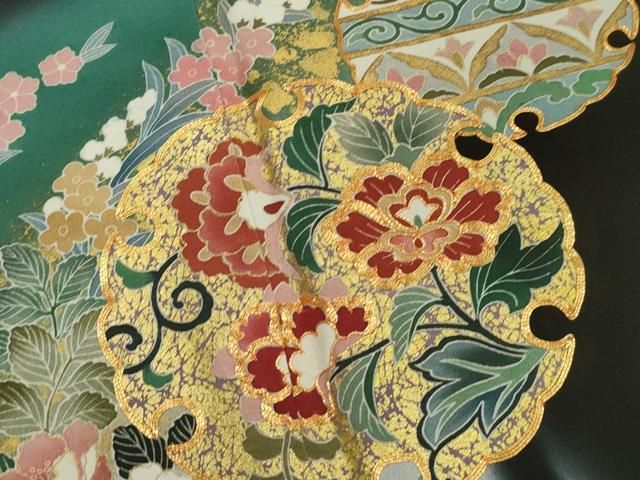 GON様ご確認用正絹黒留袖　作家物　花車文　金彩　② 平和屋着物□豪華黒留袖 作家物 駒刺繍 雪輪草花文 暈し染め