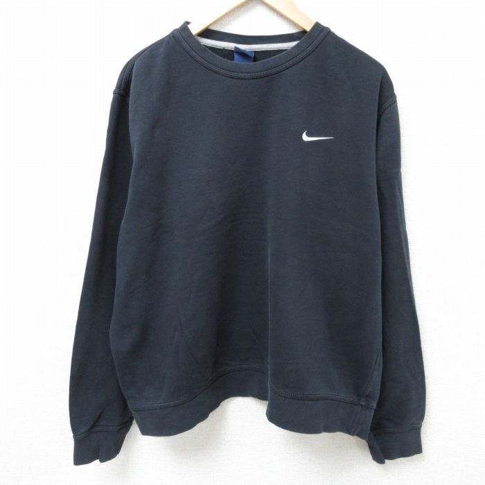 XL/古着 ナイキ NIKE 長袖 スウェット メンズ ワンポイントロゴ 大きいサイズ クルーネック 黒 ブラック 24oct08 中古 スエット トレーナー