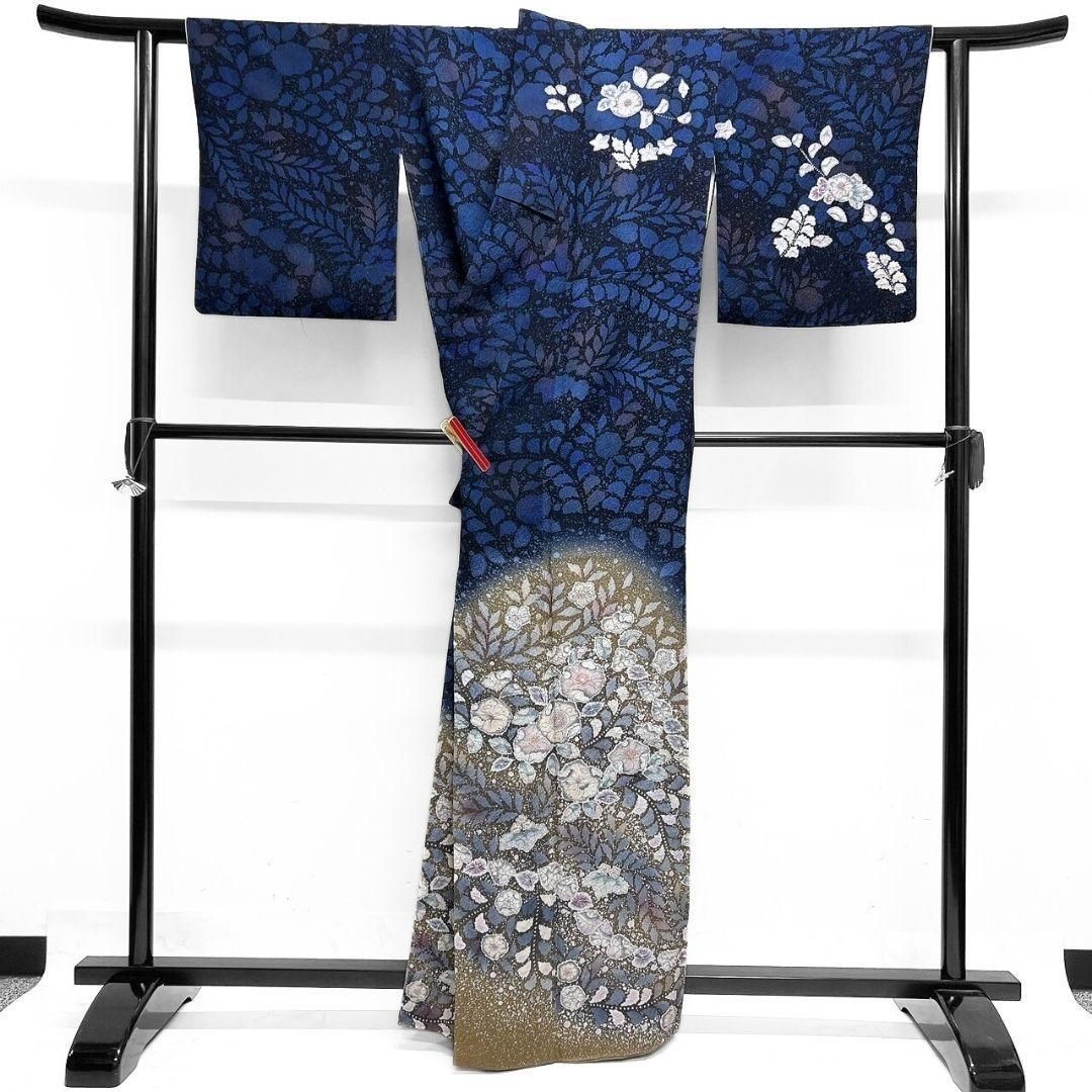 桐屋翠山工房 藍染 辻ヶ花 藤の花 訪問着 着物 121a p - メルカリ