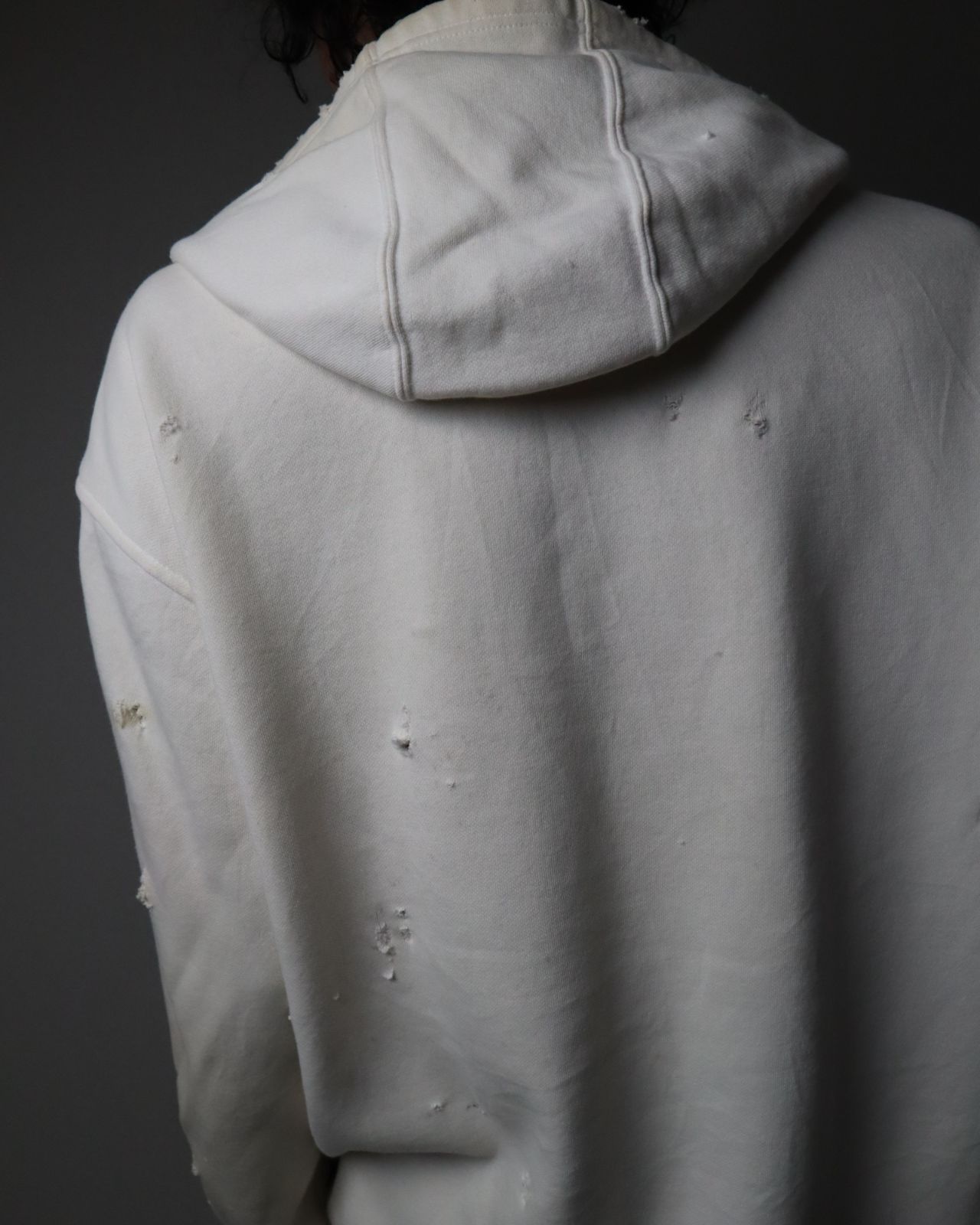 adidas "襤褸 boro" ragged triple line design hoodie white アディダス ダメージ ボロ トリプルライン デザイン 刺繡ロゴ フーディ フーデッド パーカ 白 L