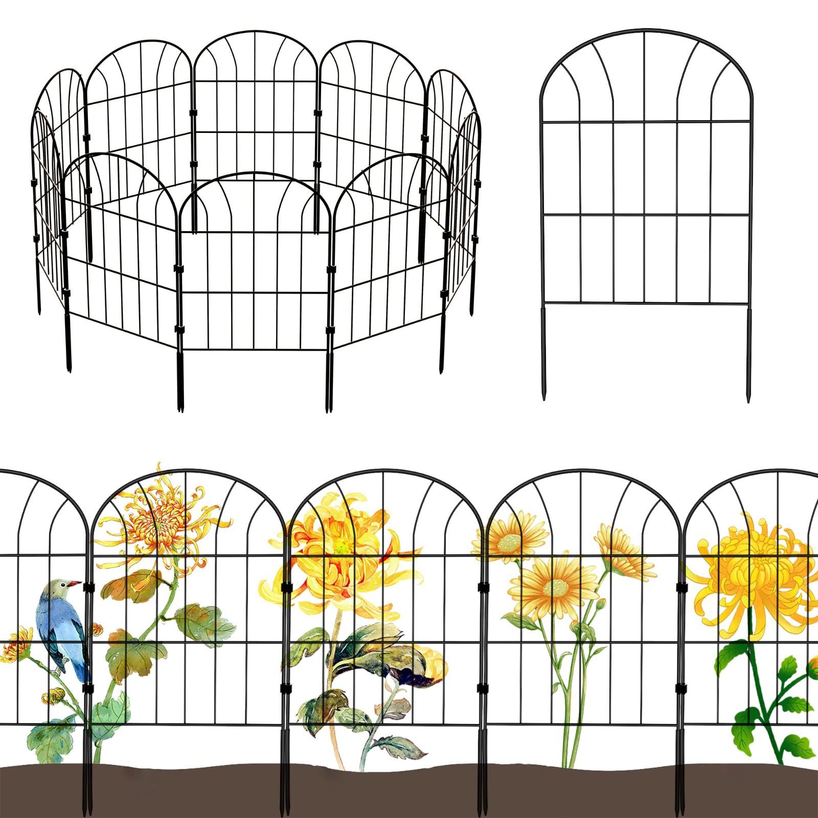 【数量限定】MITOUER ガーデンフェンス アイアンフェンス 10枚セット ブラック 防錆 植物や花を保護 花壇 菜園 柵 塀 庭 犬 ガーデン 仕切りフェンス 簡単設置 高さ0.6m×長さ0.32m 全長3.28m 日本語
