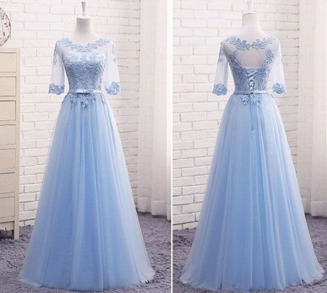 メルカリShops 1 | 3 ロングドレス パーティードレス ブライズメイド レディース 結婚式 ワンピース 二次会 フォーマル 披露宴 Lサイズ ブルー 袖あり 20代 30代 40代 謝恩会 二次会 お呼ばれ 卒業式 ピアノ