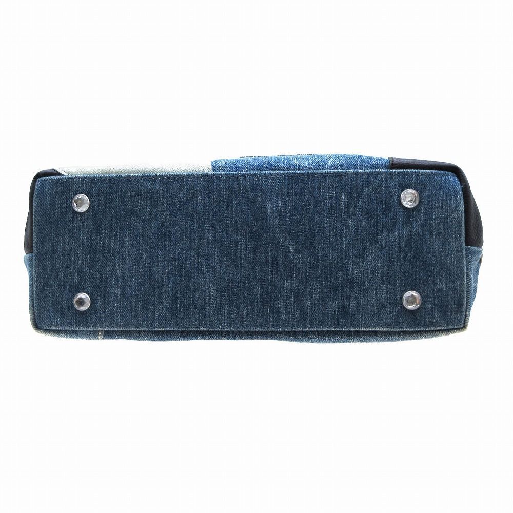 Think bee 未使用 デニム レザー パッチワークバッグ シンクビー Think Bee デニム バッグ レザー ハート パッチ