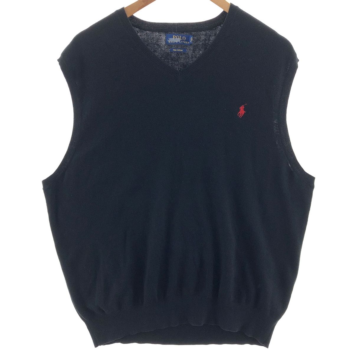 古着 ラルフローレン Ralph Lauren POLO RALPH LAUREN Vネック ピマコットンニットベスト メンズXL/eaa391224