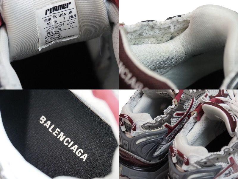 BALENCIAGA バレンシアガ スニーカー RUNNER ランナー ユーズド加工 677402 W3RB3 ホワイト レッド サイズ40 美品  中古 53697 - メルカリ