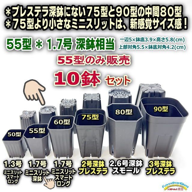 深鉢 スリット深鉢80型四角-黒(2.6号鉢ロング相当)スモールサイズ