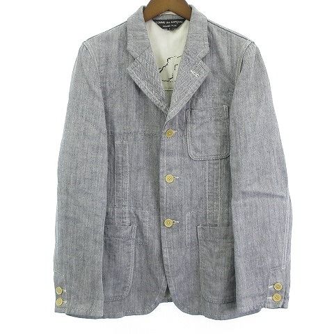 コムデギャルソンオムプリュス COMME des GARCONS HOMME PLUS 美品 PM-J067 AD2003 リネン  テーラードジャケット ブレザー 裏地総柄 3B グレー S