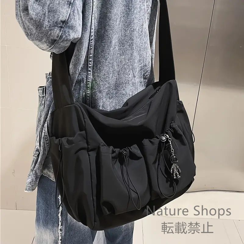 新品】ナイロンドローストリングショルダーバッグ巾着ディテールクロス 