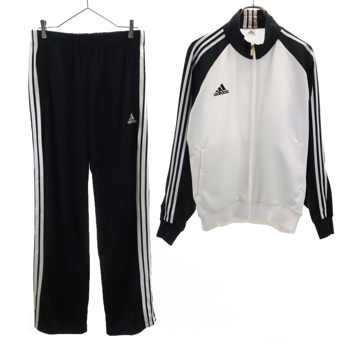 アディダス 90s デサント製 オールド ジャージジャケット 上下 セットアップ O/L-O ホワイト系 adidas メンズ 古着 【240306】