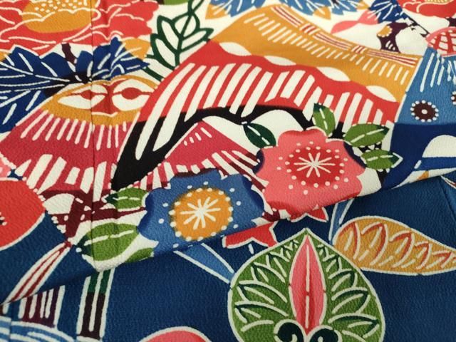 平和屋着物○和染紅型 栗山紅型 栗山吉三郎 振袖 流水風景花文