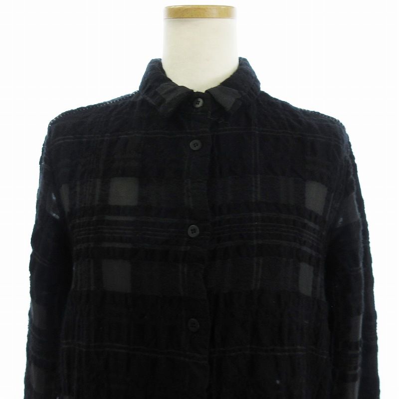 トランジット パーサッチ TRANSIT PAR SUCH ロングシャツ 長袖 チェック ウール 黒 ブラック レディース トランジット パーサッチ TRANSIT PAR SUCH ロングシャツ 長袖