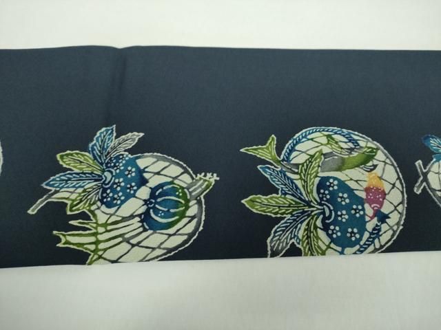 平和屋着物○全通柄九寸名古屋帯 型染 成り物 魚 正絹 逸品 DAAX4916ps