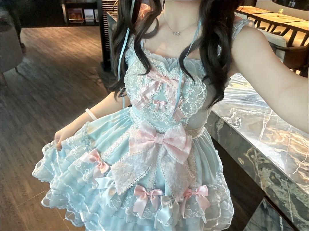 水色フリルロリータドレス お嬢様 めめしい メイド衣装 可愛いドレス　フェチ仮装 Amazon.co.jp: [スムーズ] お嬢様 めめしい かわいい メイド衣装