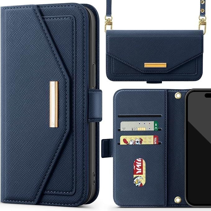  NODALA iPhone15 ケース 手帳型 アイフォン15 スマホケース 財布型 ショルダー あいふぉん15 携帯ケース 肩掛け 斜めがけ カバー 手帳型 小銭入れ カード収納 ロングストラップ 長さ調節可能 ミラ 応募券
