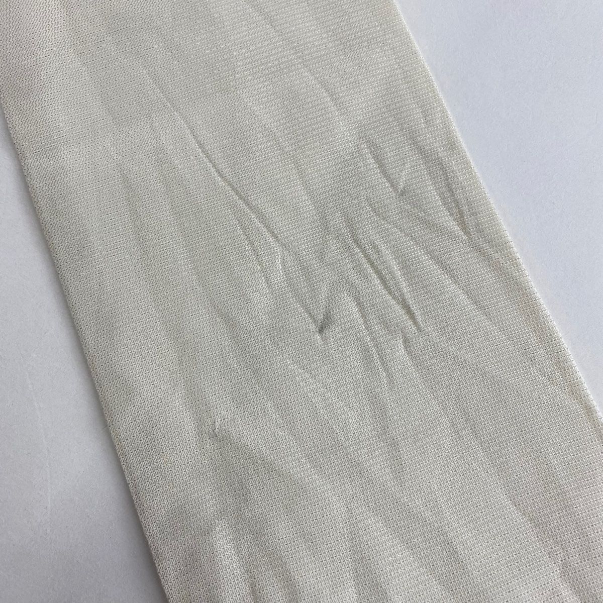 名古屋帯 秀品 夏帯 絽 幾何学模様 菱 銀通し クリーム 正絹 【中古