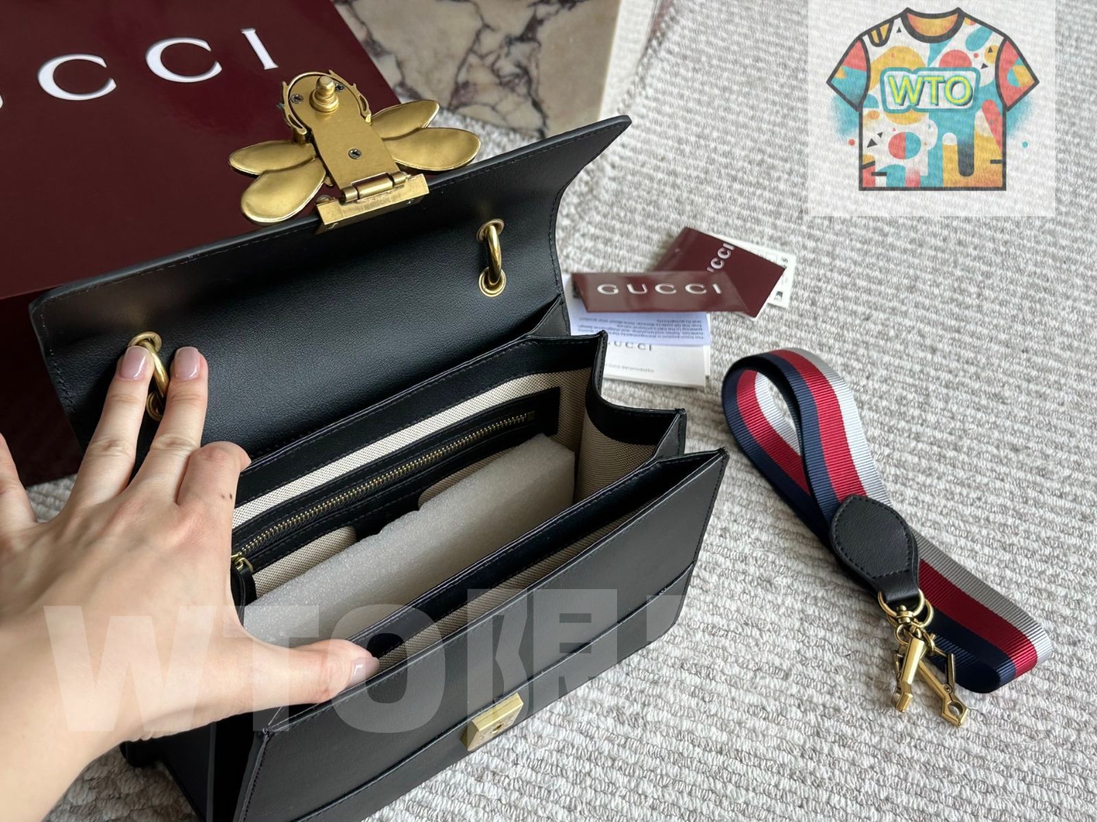 GUCCI グッチ クイーンマーガレット ストライプ ビー トリコロール