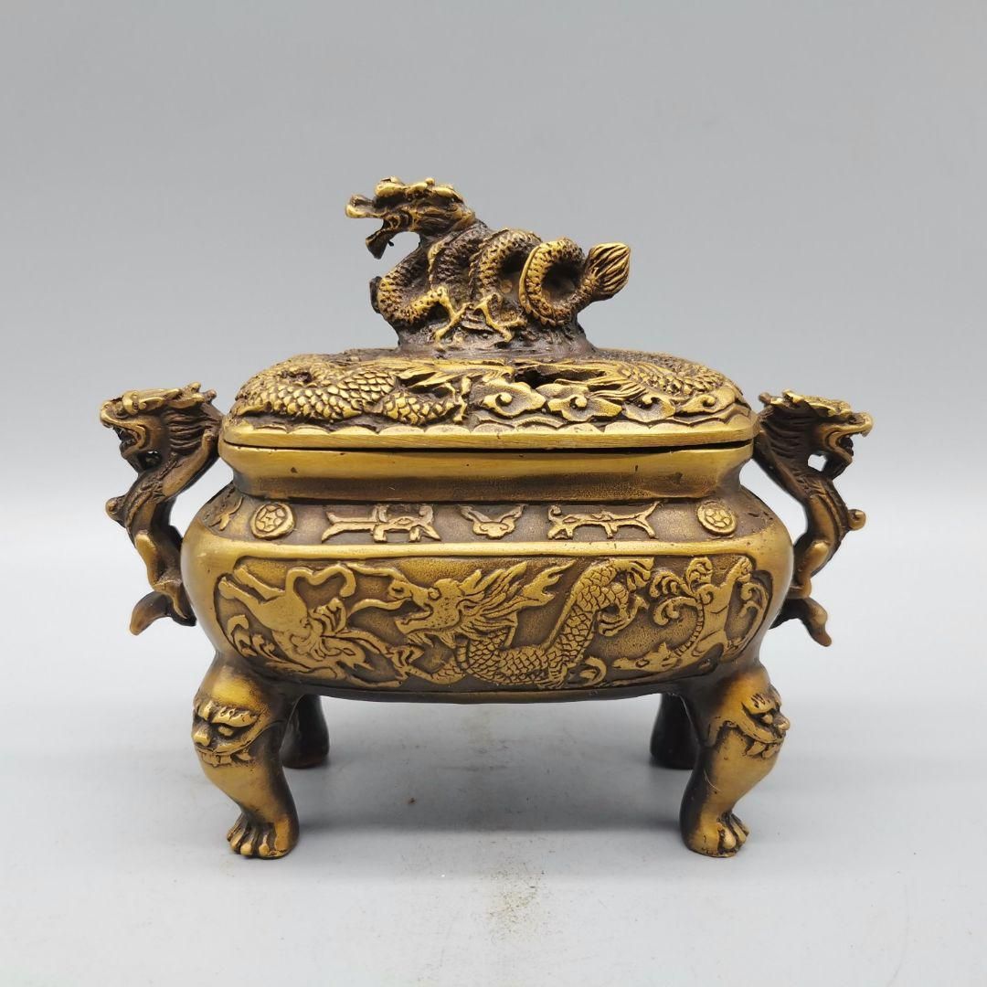 銅器 香炉 竜紋香炉 檀香炉 鼎 香道具 茶道具装飾品 現代工芸品