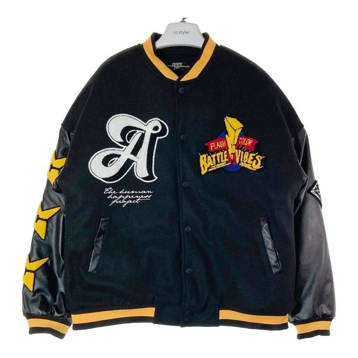 ☆SKATE PARK スケートパーク 袖レザー ワッペンスタジャン ブラック