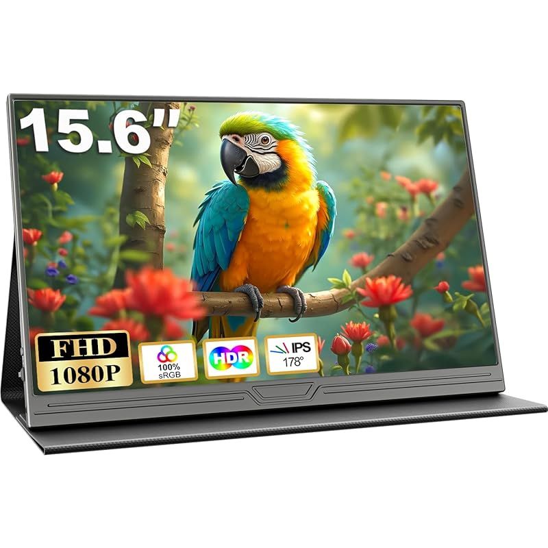 モバイルモニター 15.6インチ ディスプレイ ポータブルモニター ゲームモニター1080P ゲーミングモニター スイッチ用 1920x1080 FHD モニター 持ち運び IPSパネル 薄型 軽量 スピーカー内蔵 標準HD|USB-A|Type-C|mini