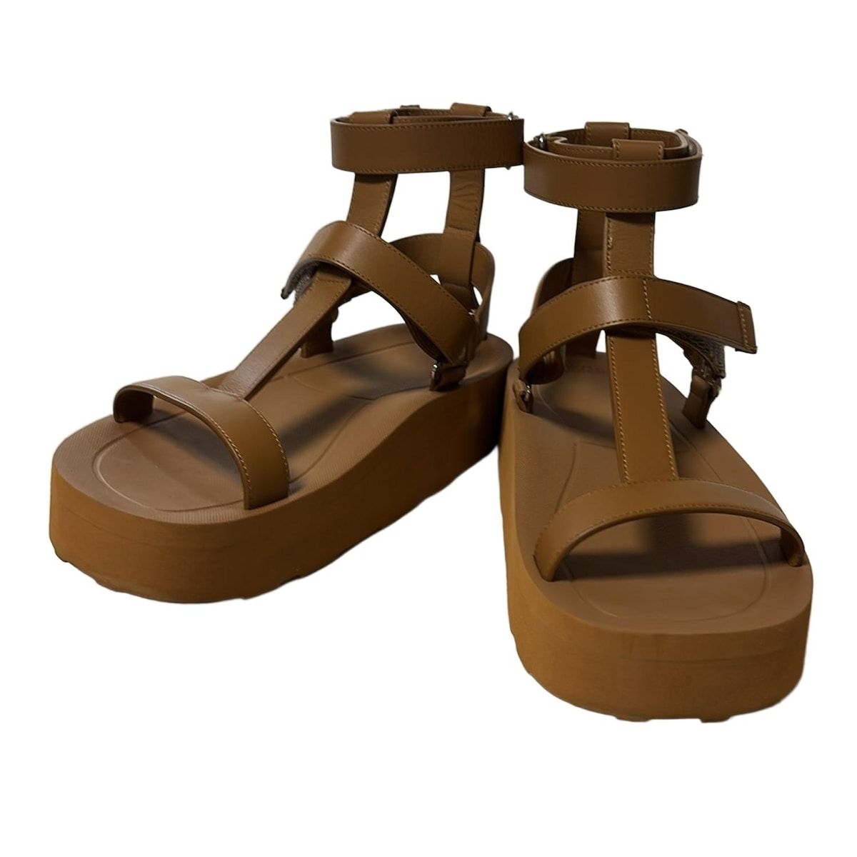 HERMES エルメス サンダル 39 レディース エニド ブラウン プラットフォーム ベルクロ Hディアマンバックル シルバー金具 レザー