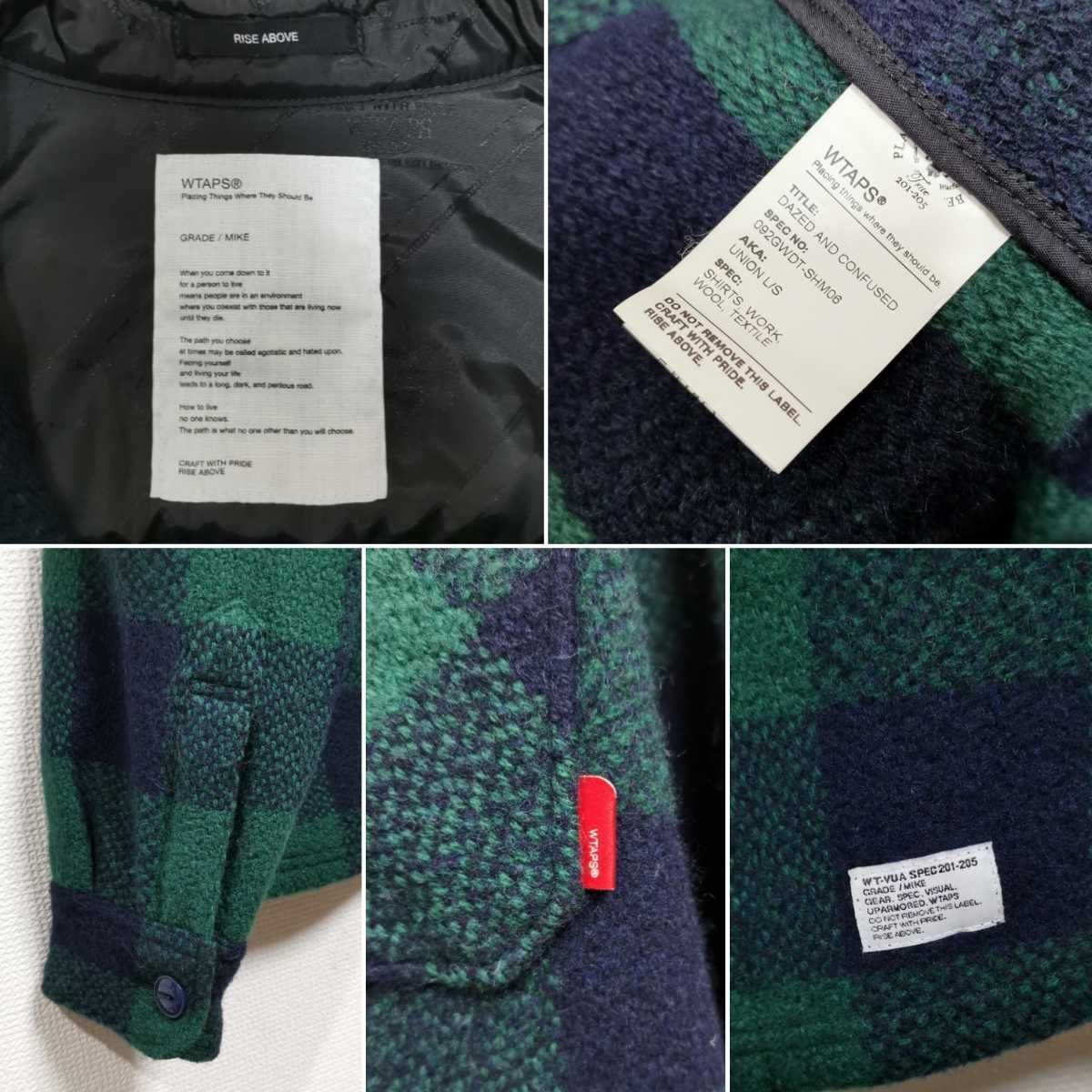 wtaps 09aw union ウール CPO チェックシャツ M青黒