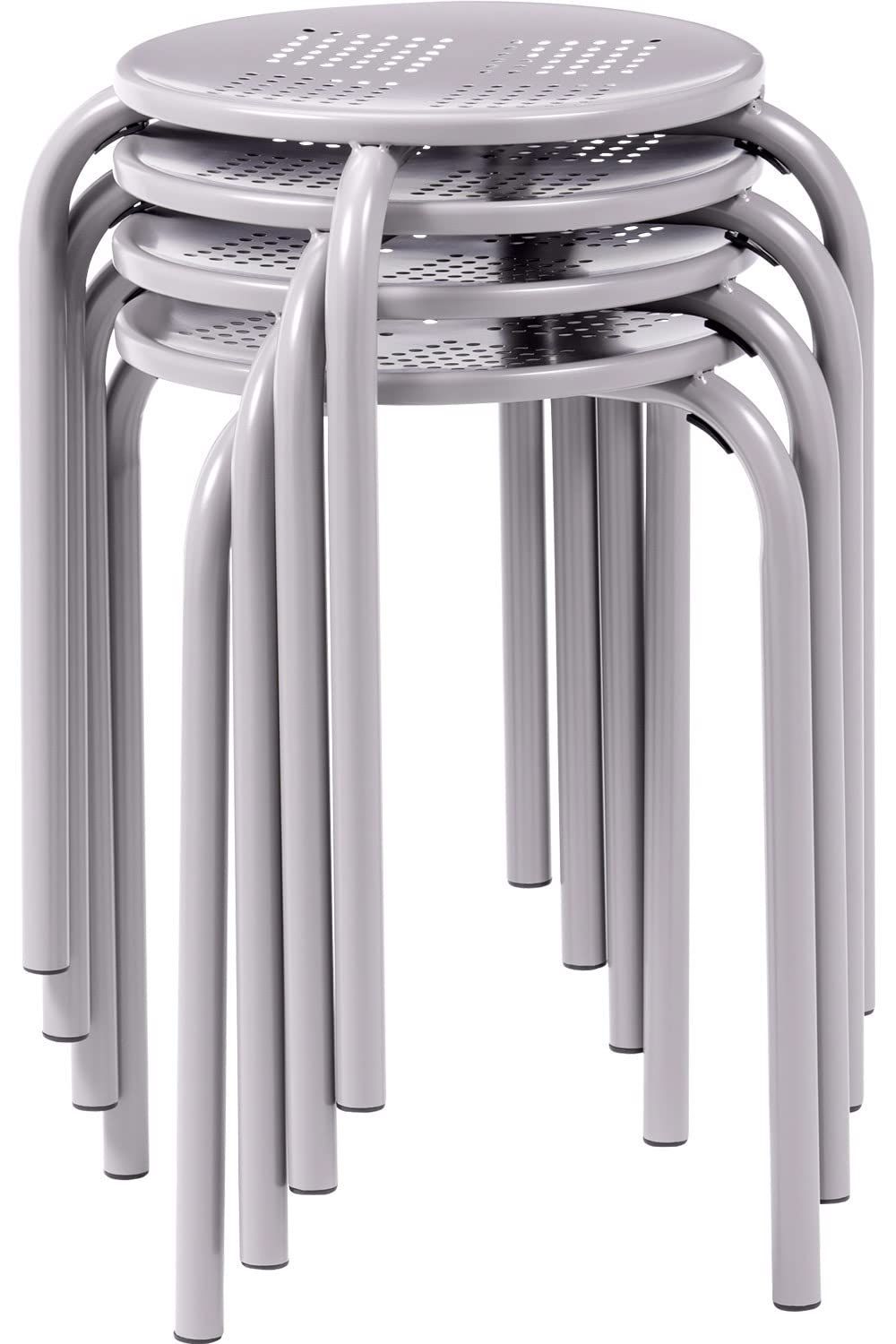 新着商品 スチール製 高さ44cm スタッキング 耐荷重100kg パイプ椅子 アイアン 4脚セット 軽量 スツール 完成品 丸椅子 グレージュ イーサプライ EEX-CHS04GGX4
