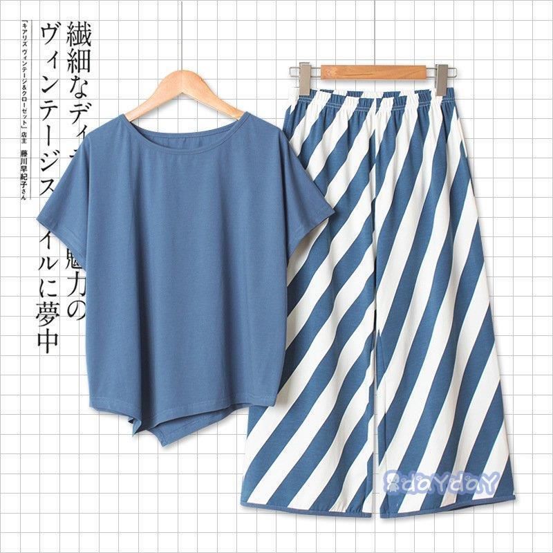 綿 Ｍ 寝巻き快適 シャツパジャマ 上下セット 40代 半袖 30代 20代 Ｌサイズ パジャマ スク ロングパンツ 女性 レディース春 部屋着 ストライプ