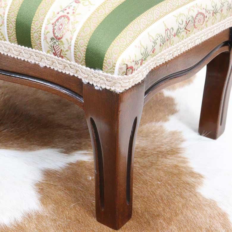 イタリア フットスツール 猫脚 最高 グリーンストライプ 補助椅子 玄関