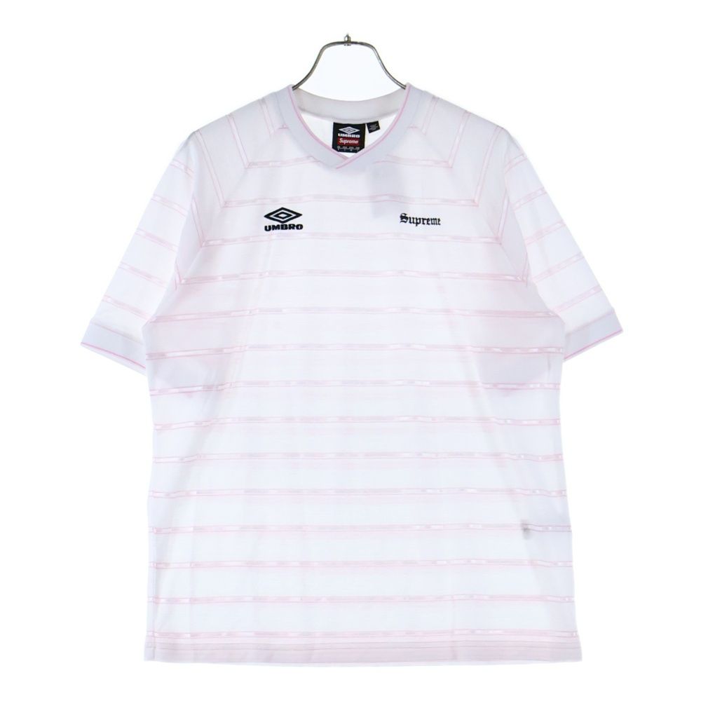 SUPREME シュプリーム 25SS ×UMBRO Stripe Soccer Jersey ストライプ サッカー ジャージ 半袖ゲームTシャツ カットソー ホワイト|ピンク