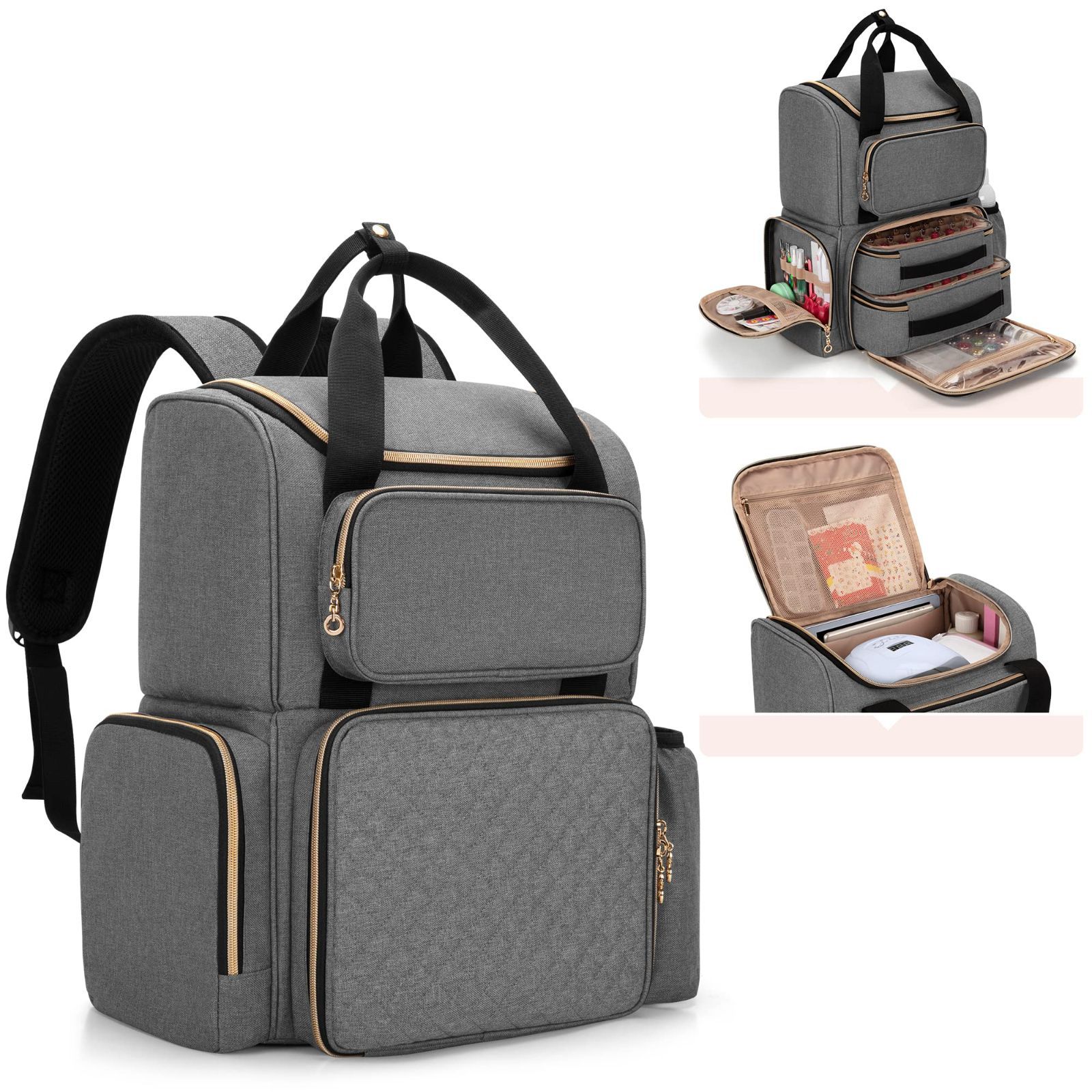 数量 持ち運び 3WAY マニキュアケース 収納 ネイルライト 2つの取り外し なポーチ付き 仕切り 70ボトル用 リュック マニキュア収納 Luxja