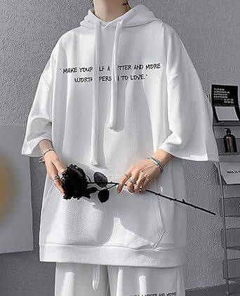 パーカー メンズ 半袖 春夏 薄手 五分袖 ｔシャツ ゆったり カジュアル 無地 おしゃれ 大きいサイズ f59D606