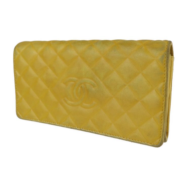 CHANEL シャネル 長財布 A80696 レザー イエロー系 ゴールド金具 CHANEL シャネル 長財布 A80696 レザー イエロー系 ゴールド金具