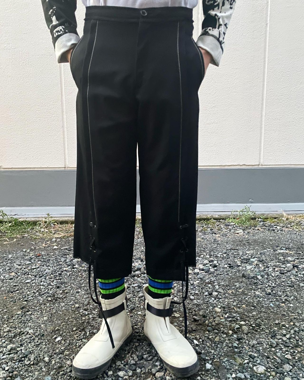 新品】Yohji + Noir 白糸ステッチ レースアップ パンツ - Concept