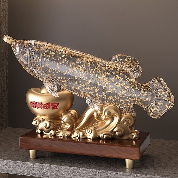 アロワナ 置物 オブジェ 財運 金運 運気アップ クリア 透明 金色