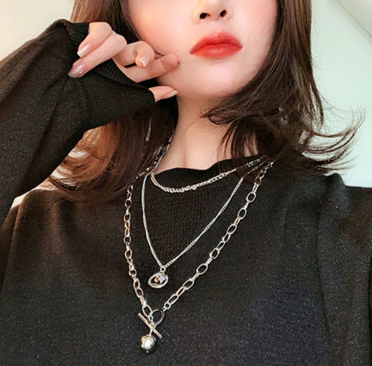 驚きの価格が実現！ コイン ボール 3連 三 韓国 K-POP ネックレス チェーン シルバー アクセサリー