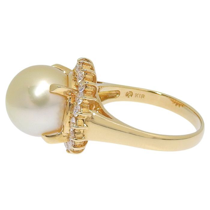 1401 タサキパールダイヤリングK18YGイエローゴールド14号0.04ct TASAKI タサキ デザイン パール ダイヤ リング K18YG 750
