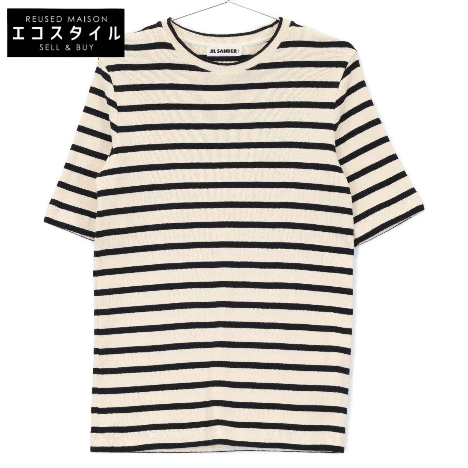 JIL SANDER ジルサンダー 24SS J40GC0111 ベージュ×ブラック コットン ボーダーショートスリーブカットソー M