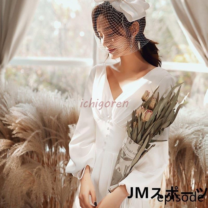 ウェディングドレス ロングドレス スレンダードレス チュール 長袖