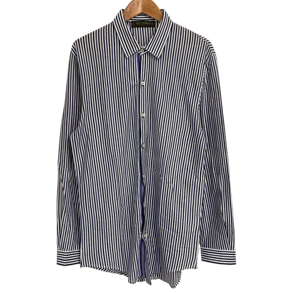 【美品】ETROエトロ　ストライプ長袖シャツ　ドレスシャツ　イタリア製　XL 美品 エトロ ストライプ柄長袖シャツ レディース SIZE 44 (XL