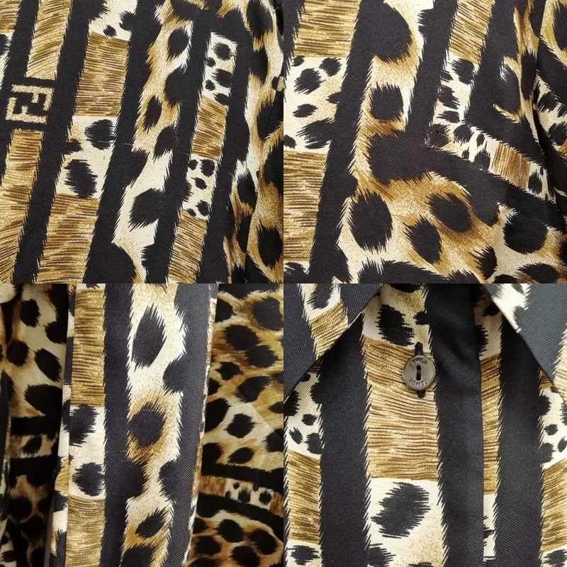 伊製 OLD FENDI 365 ズッカ柄 レオパード デザインシャツ 44 伊製 OLD FENDI 365 ズッカ柄 レオパード デザインシャツ 44