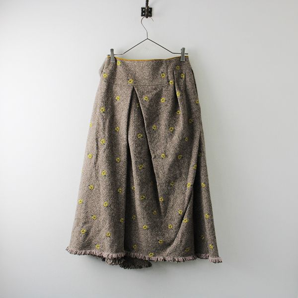 【美品】mina perhonen ohayo 刺繍フレアスカート 美品 mina perhonen ミナペルホネン ohayo 刺繍 ウール タックフレア