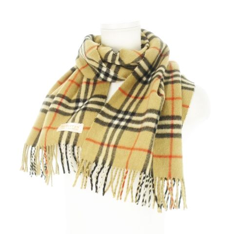 バーバリーズ Burberrys マフラー カシミヤ ノバチェック フリンジ 総柄 ベージュ AH6 GY18