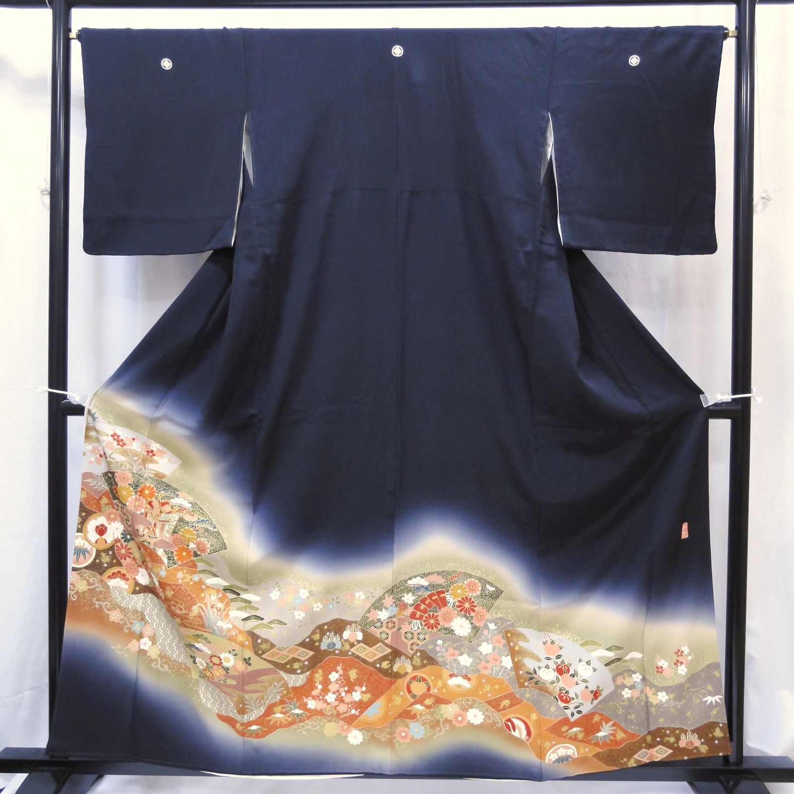着物 黒留袖 花 扇 正絹 No.200701-0088 梱包サイズ80