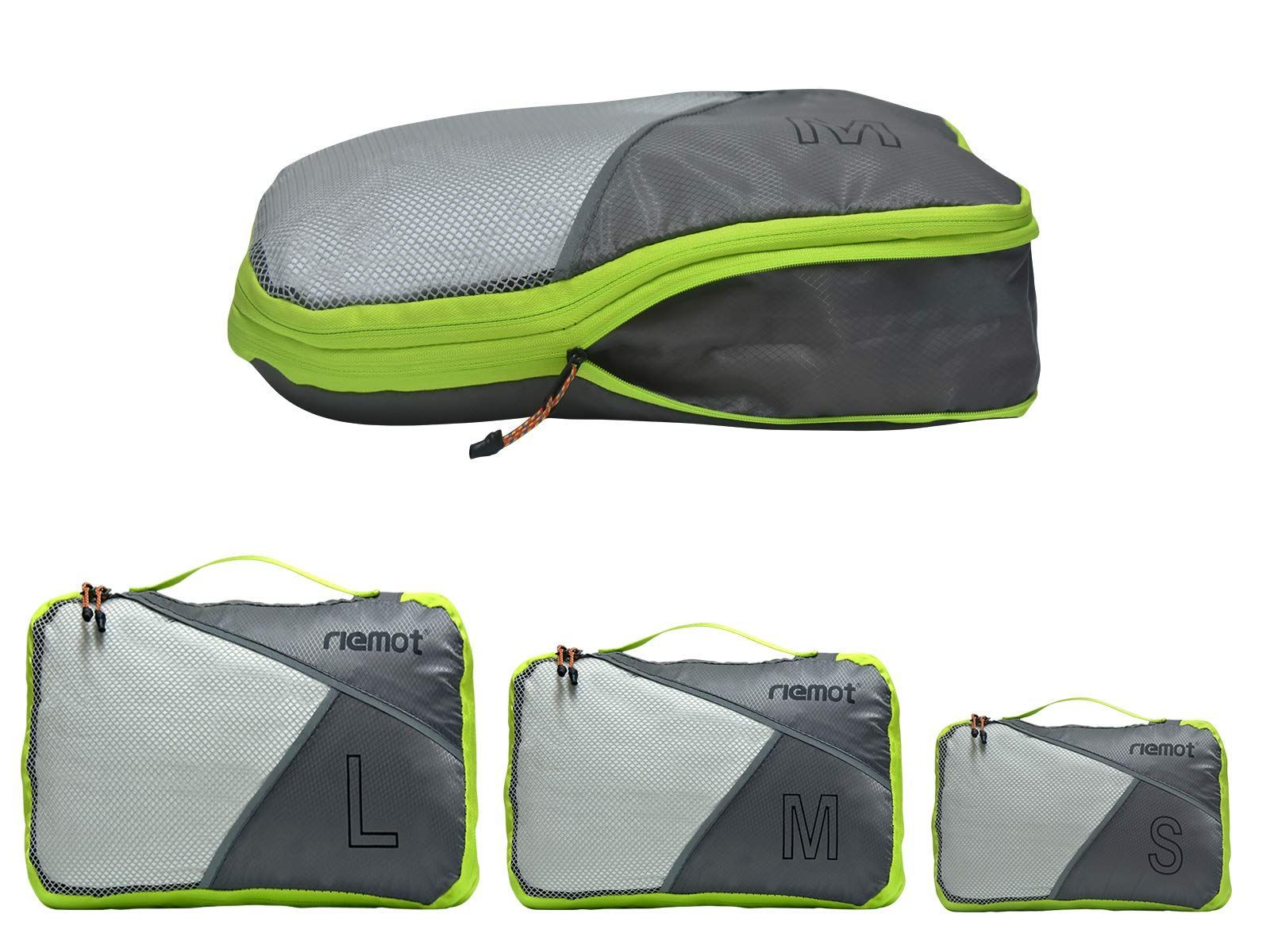 【人気商品】ペース節約 ファスナー圧縮 3点セット トラベルポーチ 荷物仕分け収納 圧縮バック 旅行 出張 [riemot] 衣類整理 グレー