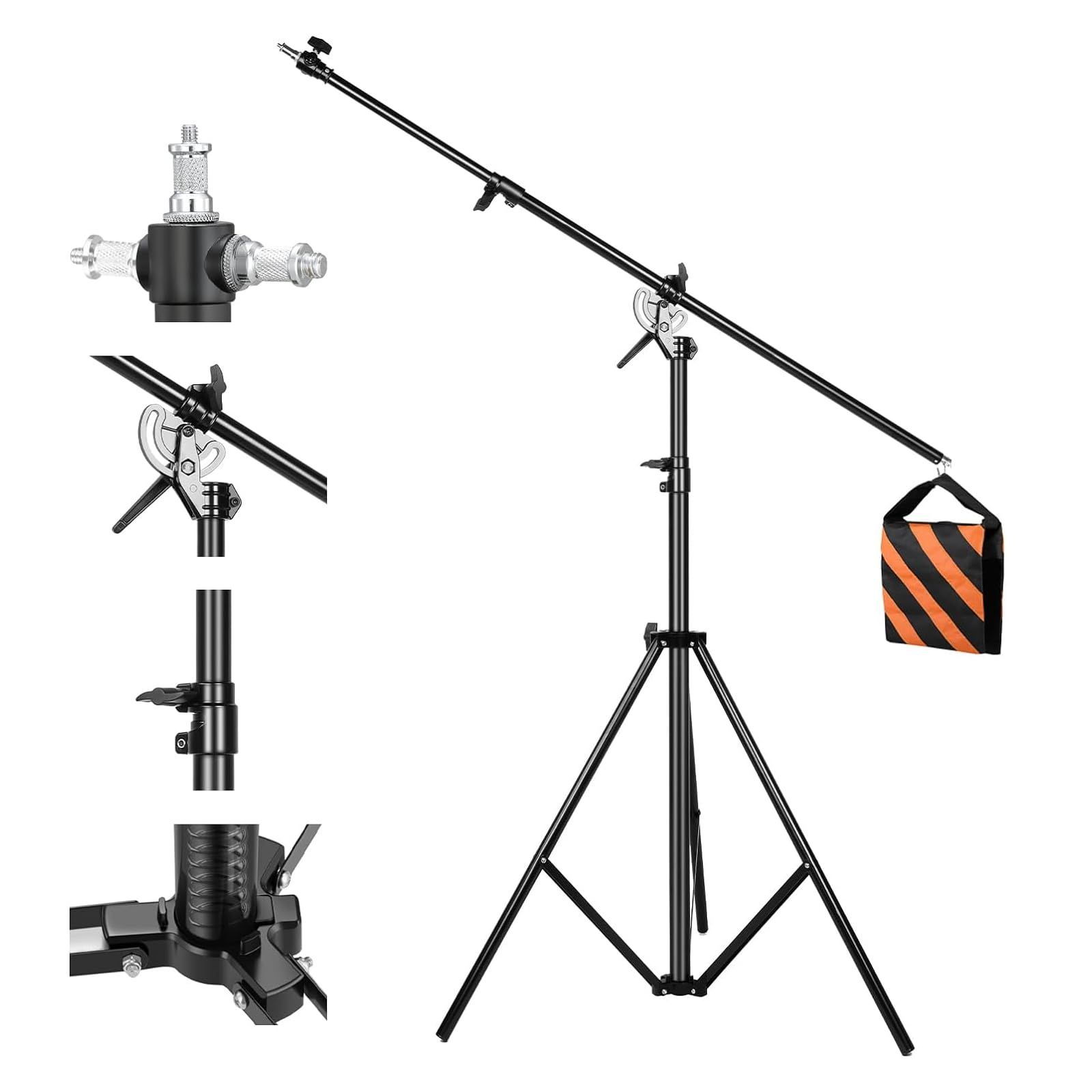 ビデオ生放送 320°自由調節 アウトドア写真 1|4インチと3|8インチネジ ストロボ 回転 俯瞰撮影 曇台 両用設計134-400cm 撮影ブームアーム100-185cm スタジオ ビデオライト 撮影用スタンド 耐荷重5kg ソフトボックスなどに