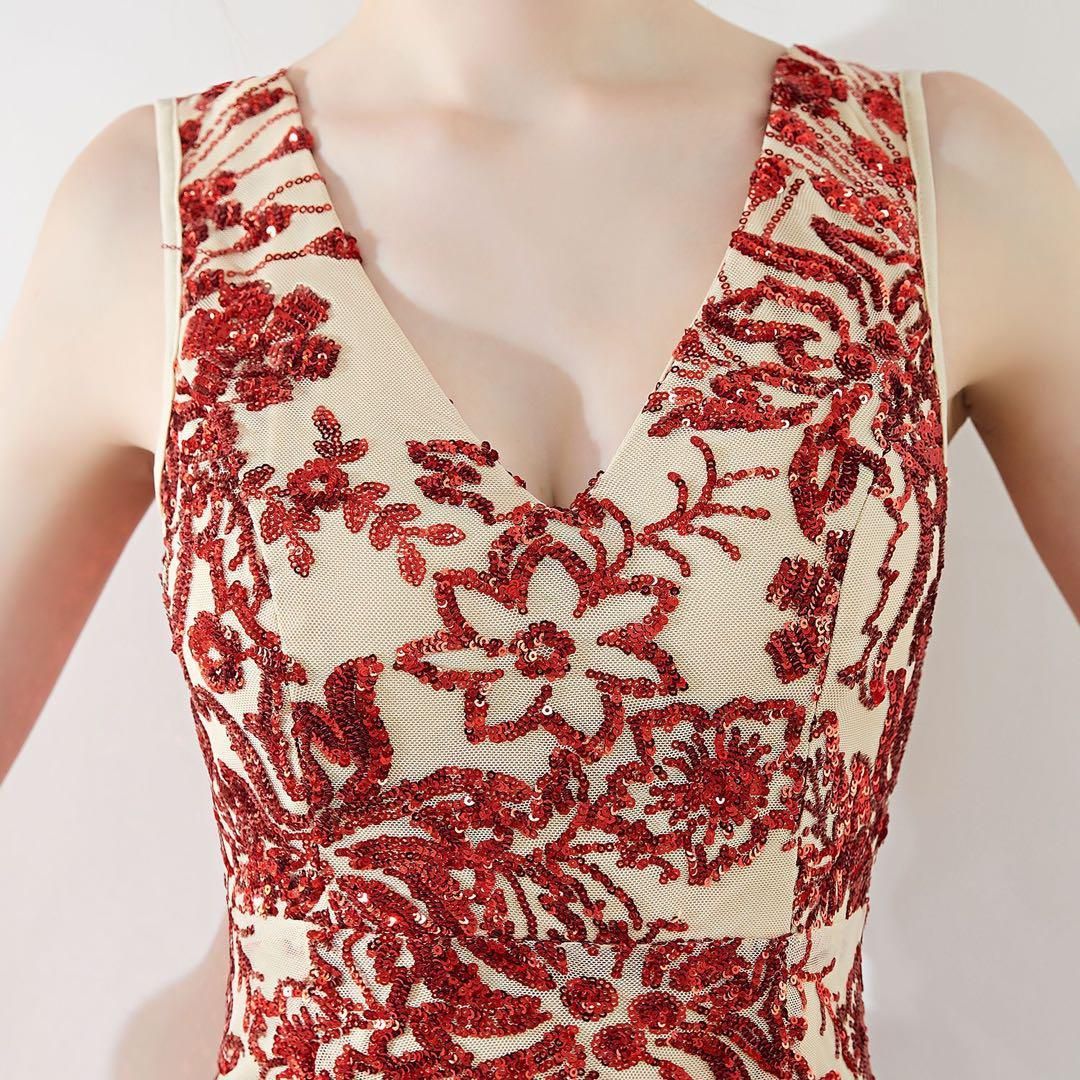 スパンコールのお花のデザインがゴージャスなイブニングドレス - メルカリ